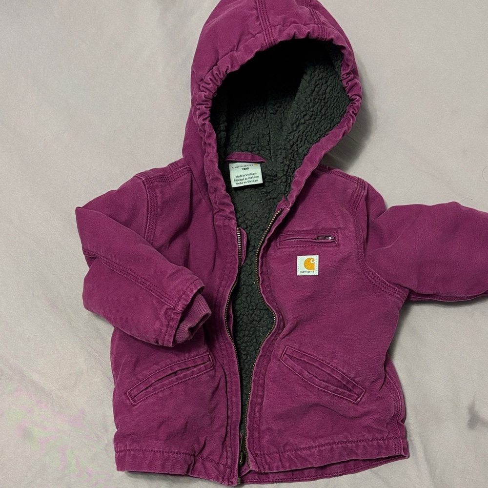 Carhartt Plum Hooded Jacket with Black Sherpa Lining